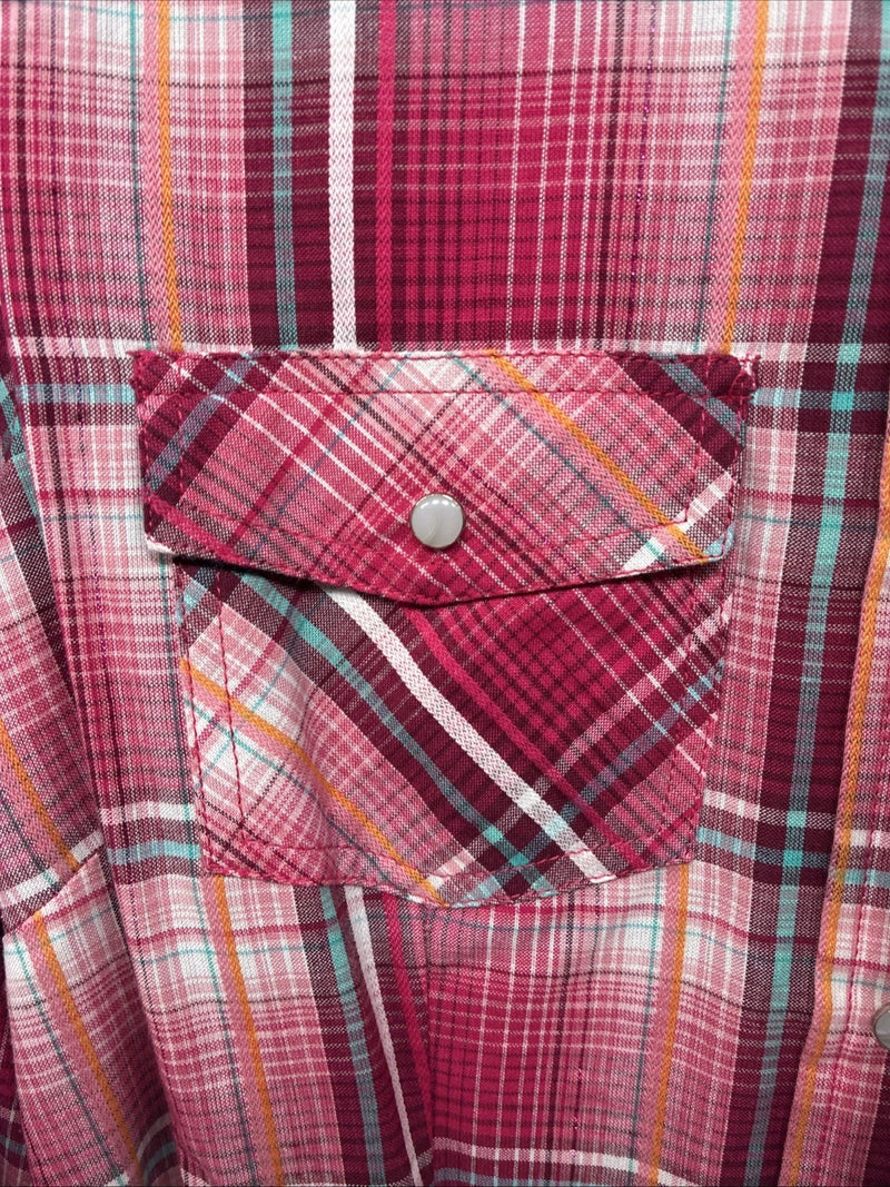 New Women’s Cumberland Pink Plaid Long Sleeve Pearl Snap Large GG-69