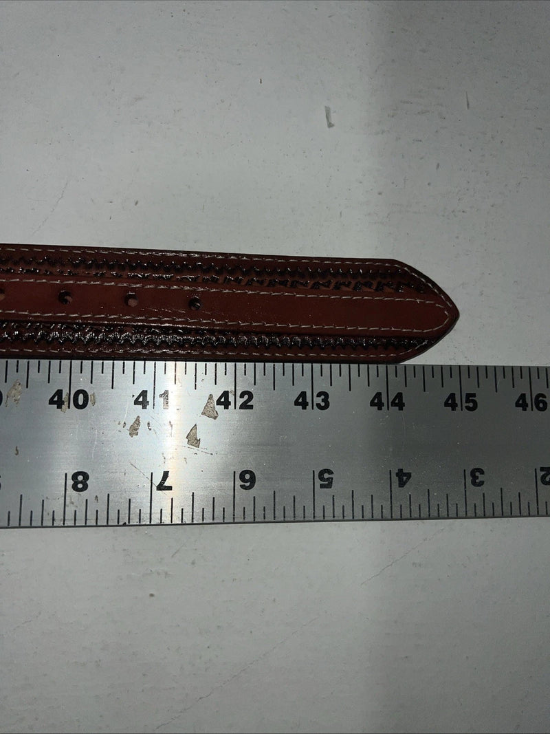 New Brown Genuine Leather Double S Tooled Belt #0701048 40 W-12