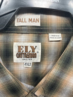 New Men’s ELY Cattleman Yellow Flannel Short Sleeve Pearl Snap 4XL F-51