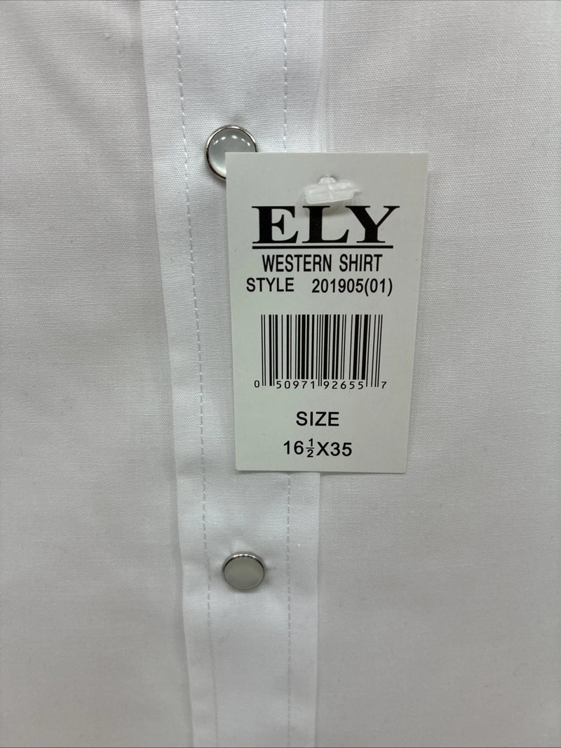 New Men’s ELY Cattleman White Long Sleeve Pearl Snap 16.5 X 34 Large X-38