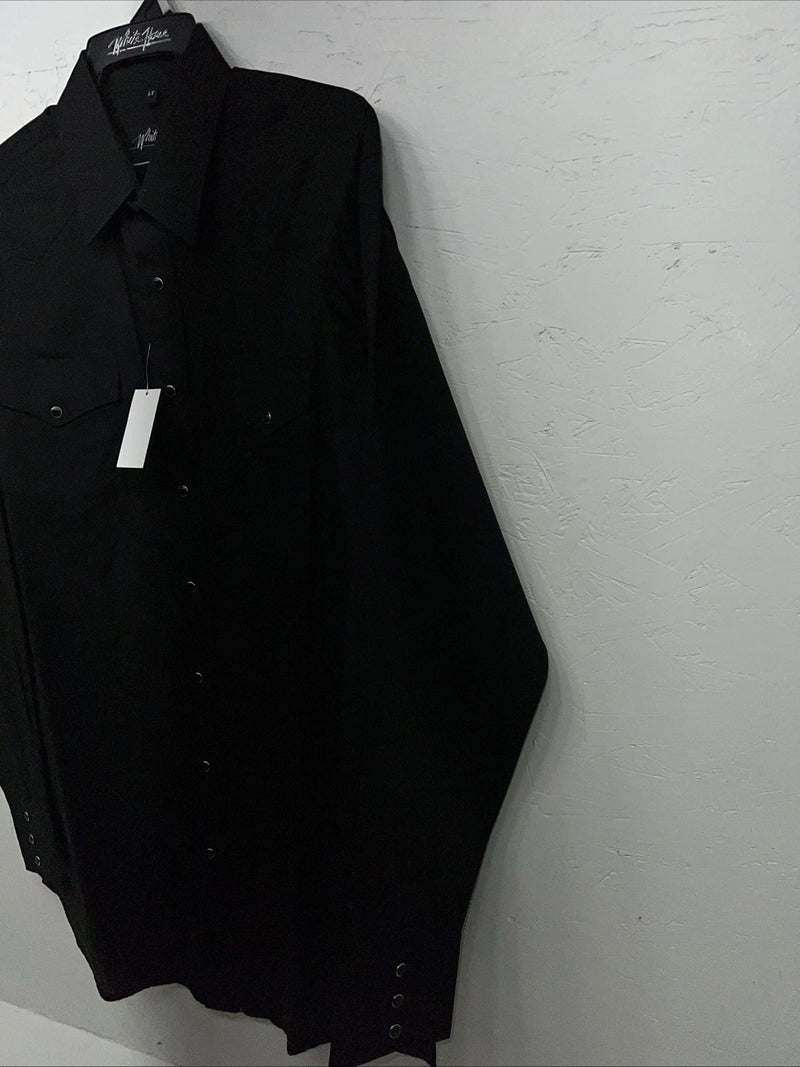 New Men’s Black White House Pearl Snap Long Sleeve Shirt. L Tall P-51