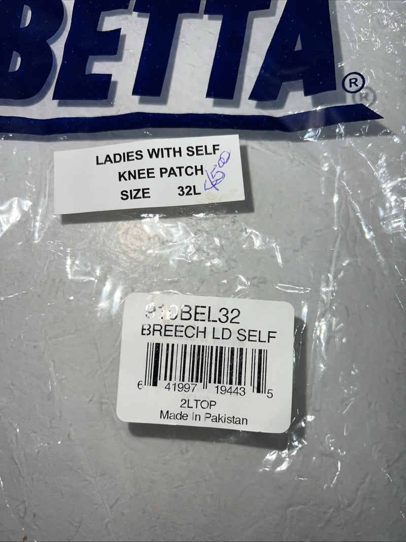 New Women’s Tan ABETTA Knee Patch English Riding Breeches. 32 L  D-63