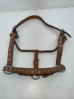 New Light Oil Brown Leather Jewl Bling Full horse Show Halter 3C-17