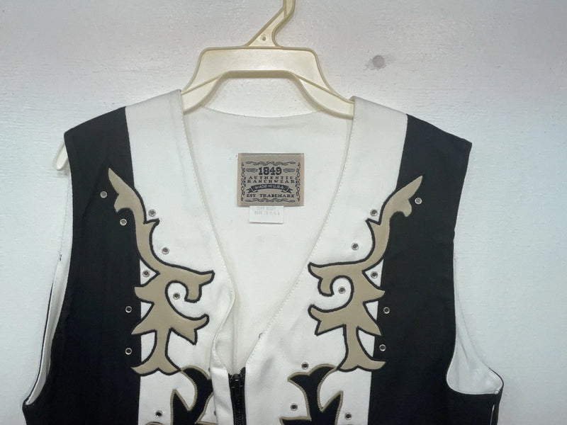 New Women’s Black White 1849 Authentic Ranchwear Cut Off Zip Up Vest M 3B-68