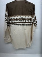 New Men’s White Brown Brooks&Dunn Pearl Snap Long Sleeve Shirt. 16.5x34 L I-36