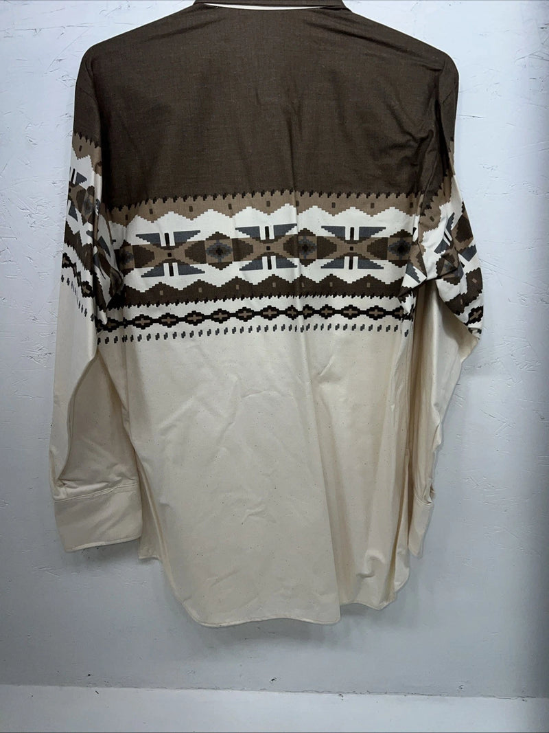 New Men’s White Brown Brooks&Dunn Pearl Snap Long Sleeve Shirt. 16.5x34 L I-36