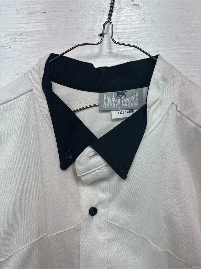 New Men’s Cowboy Threads White Black Long Sleeve Button Up Large V-98