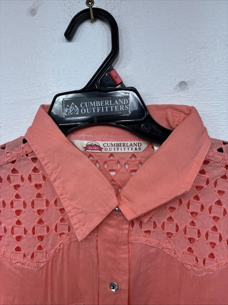 New Women’s Cumberland Pink Designed Long Sleeve Pearl Snap Small II-100