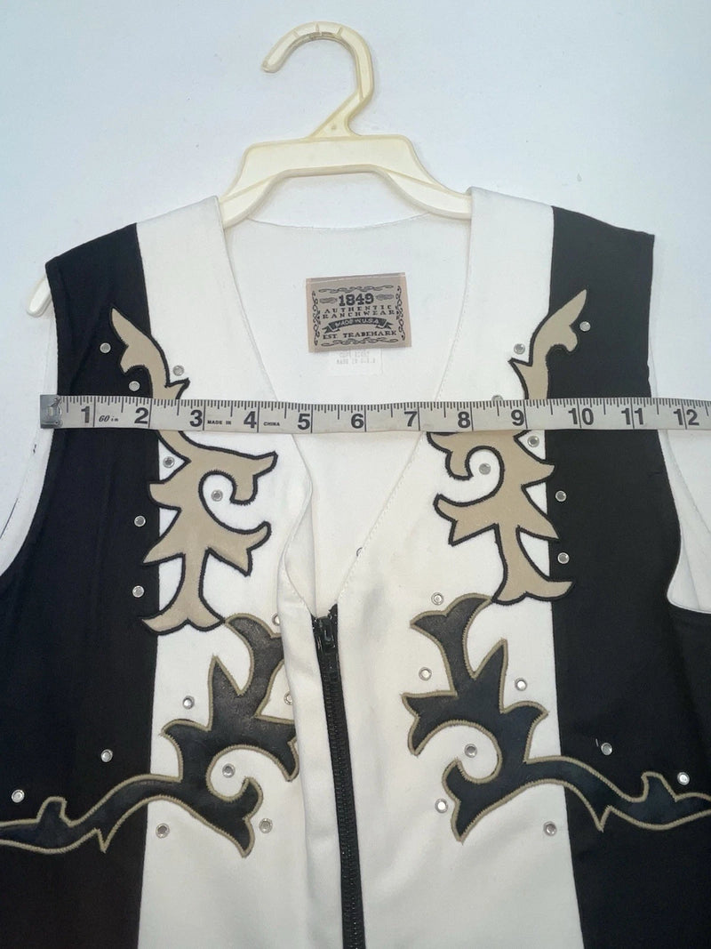 New Women’s Black White 1849 Authentic Ranchwear Cut Off Zip Up Vest M 3B-68
