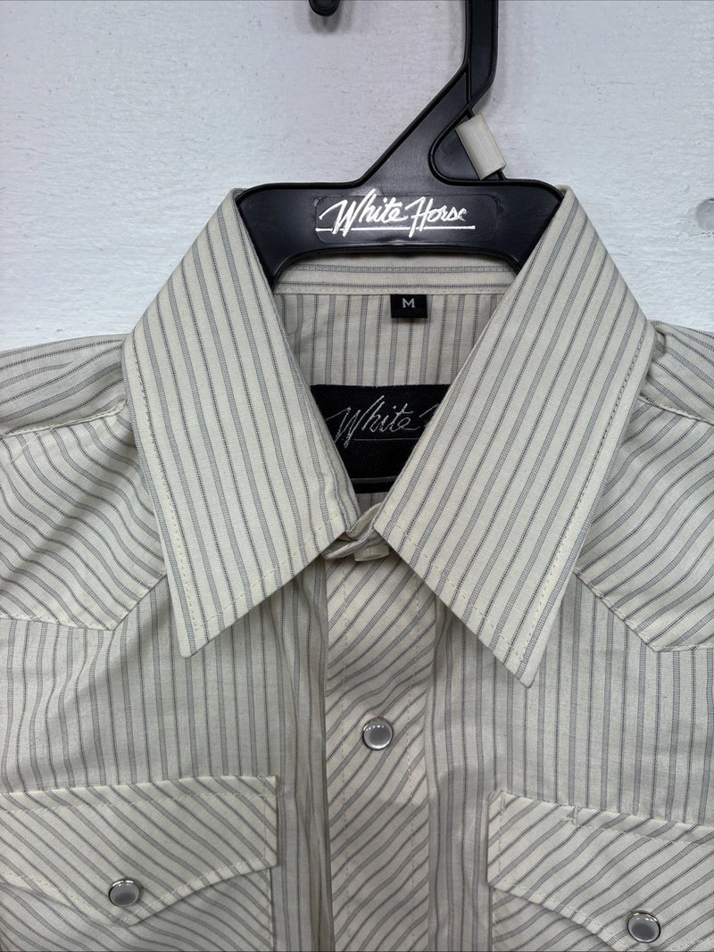 New Boys White Horse Yellow Stripe Long Sleeve Pearl Snap Medium DD-116