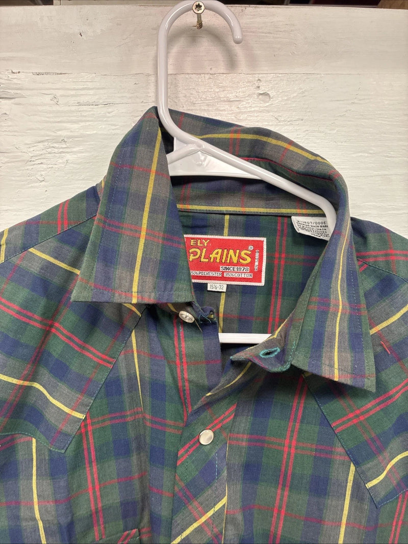New Men’s ELY Plains Green Plaid Long Sleeve Pearl Snap 15.5 X 32 Medium R-36