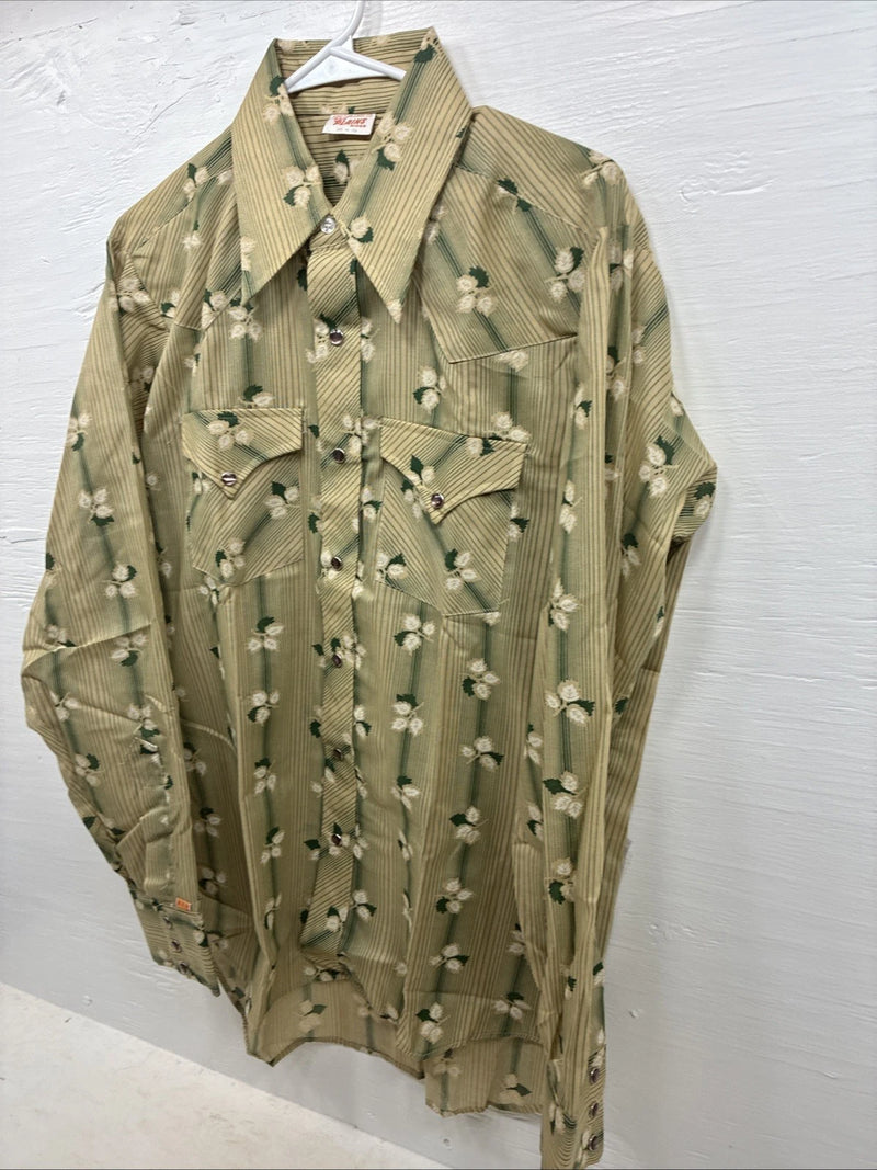 New Men’s ELY Plains Green Floral Long Sleeve Pearl Snap 16 X 36 Large CC-23