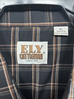 New Men’s ELY Cattleman Black Brown Plaid Short Sleeve Pearl Snap XL T-29