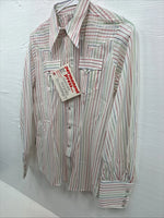 New Women’s Rock mount White Stripe Long Sleeve Pearl Snap Small AA-52