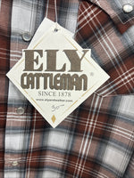 New Kids ELY Cattleman Orange Plaid Long Sleeve Pearl Snap Size 14 DD-38