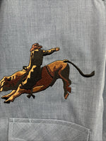 New Men’s ELY Cattleman Blue Embroidered Short Sleeve Pearl Snap 2XL F-82