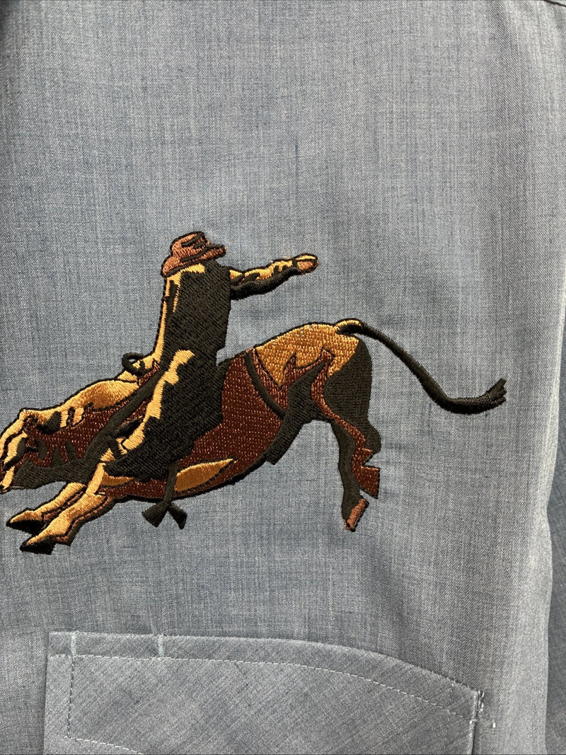 New Men’s ELY Cattleman Blue Embroidered Short Sleeve Pearl Snap 2XL F-82