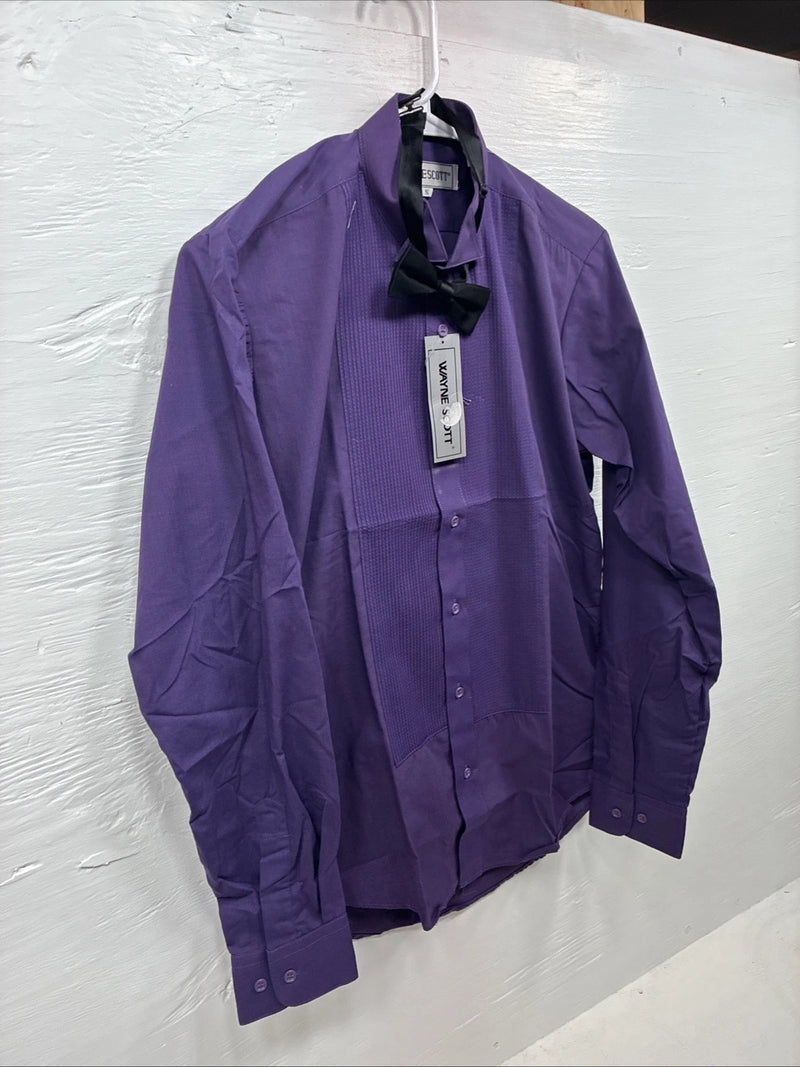 New Wayne Scott Dark Purple Long Sleeve Button Up English Shirt Small X-96