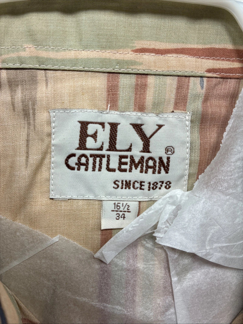 New Men’s ELY Cattleman Multicolor Camo Long Sleeve Pearl Snap 16.5 Large T-60