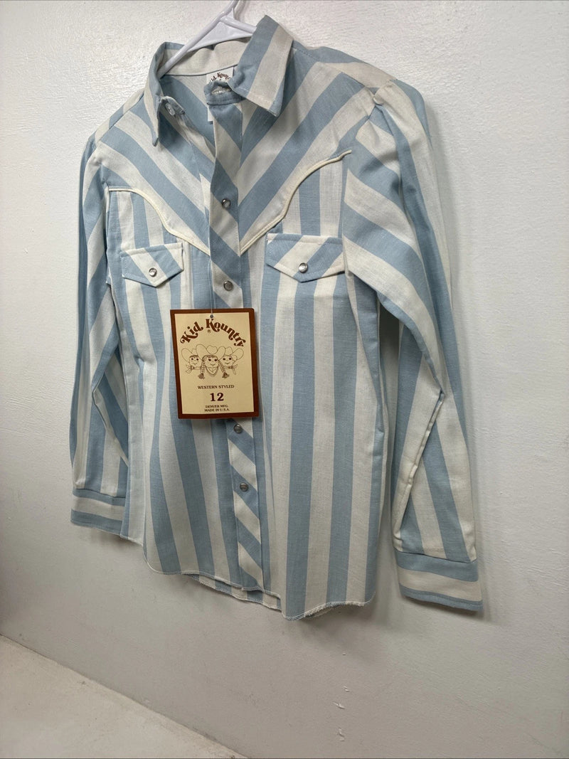 New Kids Kid Kountry Blue Stripe Long Sleeve Pearl Snap Size 12 TT-22