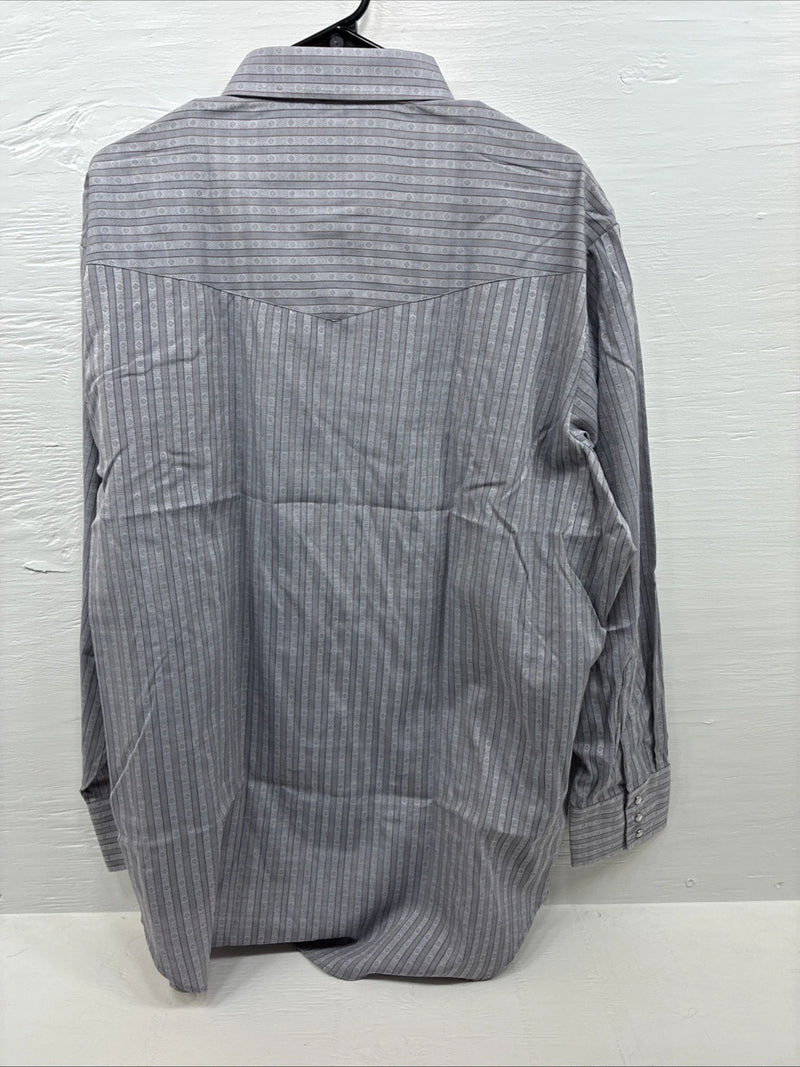 New Men’s ELY Cattleman Gray deigned Long Sleeve Pearl Snap 18 X 36 2XL F-74