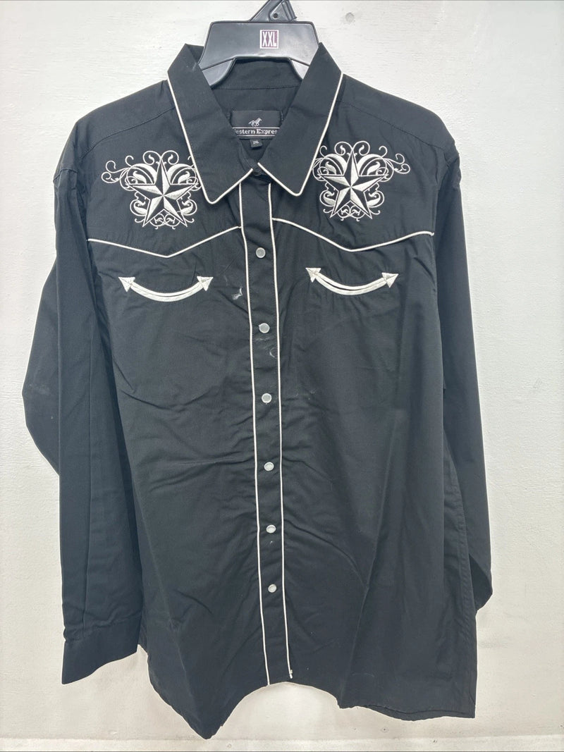 New Women’s Western Express Black Design Long Sleeve Pearl Snap 2XL GG-15
