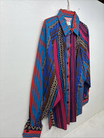 New Women’s H Bar C Multicolor Design Long Sleeve Button Up Size 14 MM-117 