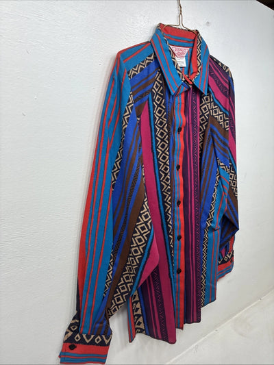 New Women’s H Bar C Multicolor Design Long Sleeve Button Up Size 14 MM-117