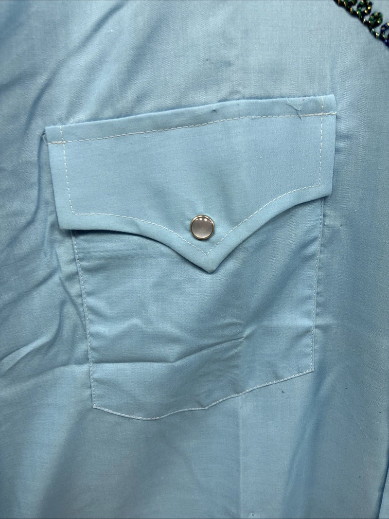 New Men’s Champion Western Blue Embroidered Long Sleeve Pearl Snap 16 Large Q-90