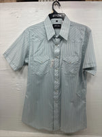 New Men’s White Horse Blue Plaid Short Sleeve Pearl Snap Large CC-46
