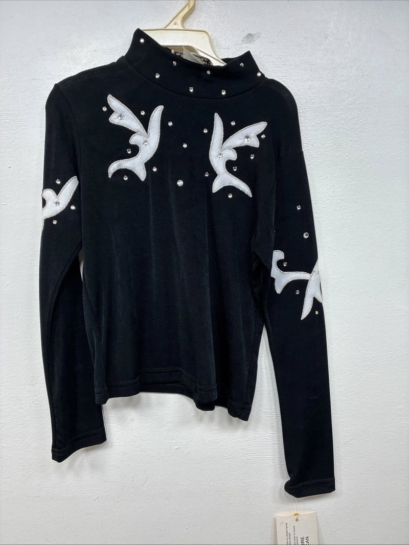 New Kids 1849 RanchWear Black Rhinestone Long Sleeve Size Medium YY-69