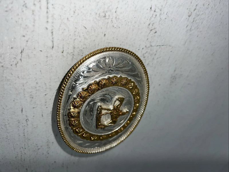 New Women’s Gold Silver Horse Rider Oval Belt Buckle. Flower Boarder F-15