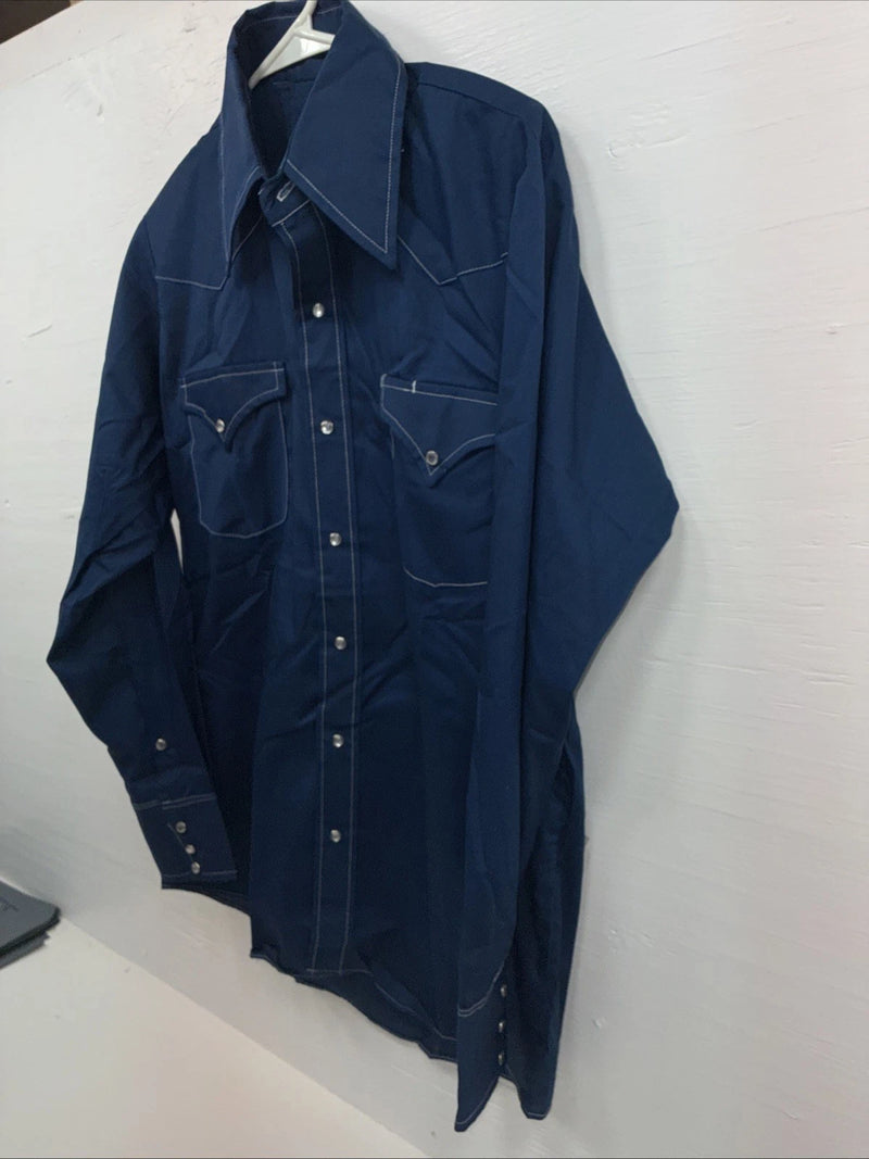 New Men’s Stockman Blue Long Sleeve Pearl Snap 15 X 33 Medium AA-3