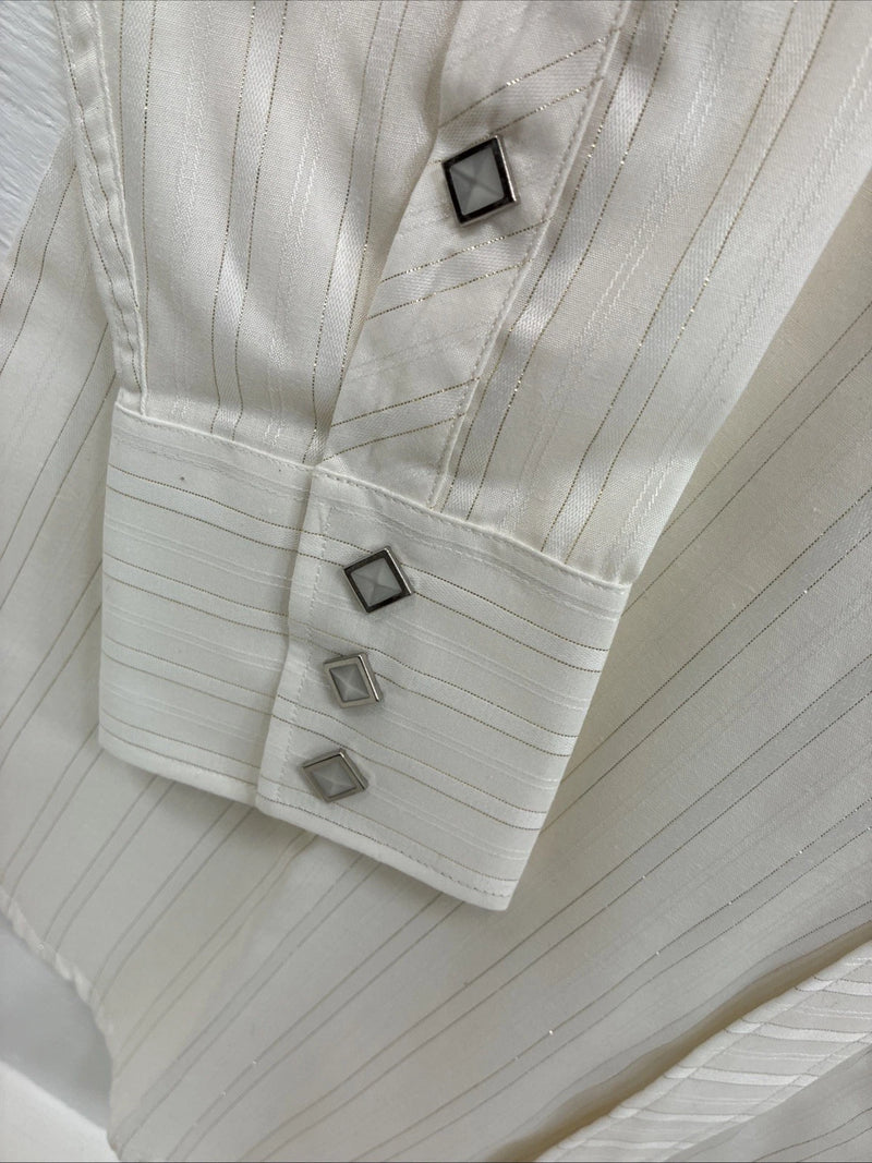 New Men’s White Horse White Gold Stripe Long Sleeve Pearl Snap Medium J-82