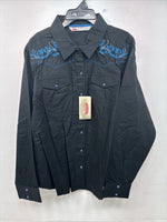 New Women’s Cumberland Black Blue Design Long Sleeve Pearl Snap 2XL GG-35