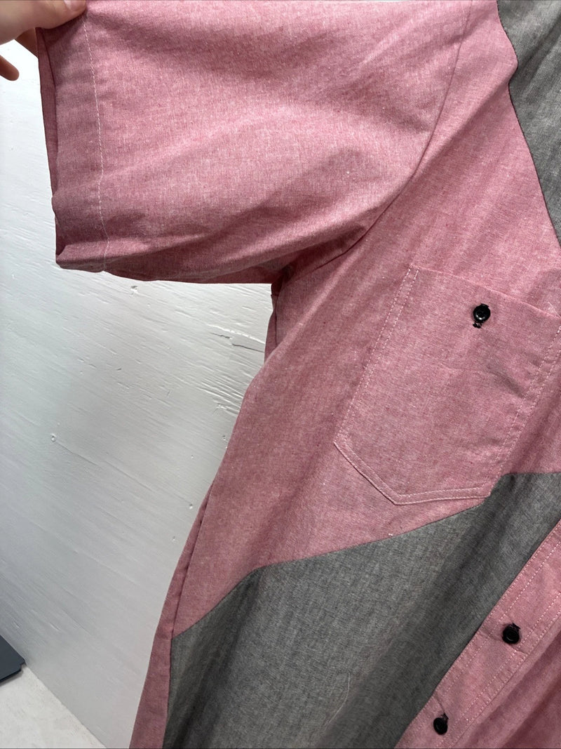 New Men’s Cowboy Threads Pink Gray Short Sleeve Button Up Medium O-77