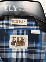 New Men’s ELY Cattleman Blue Long Sleeve Pearl Snap 3XL E-36