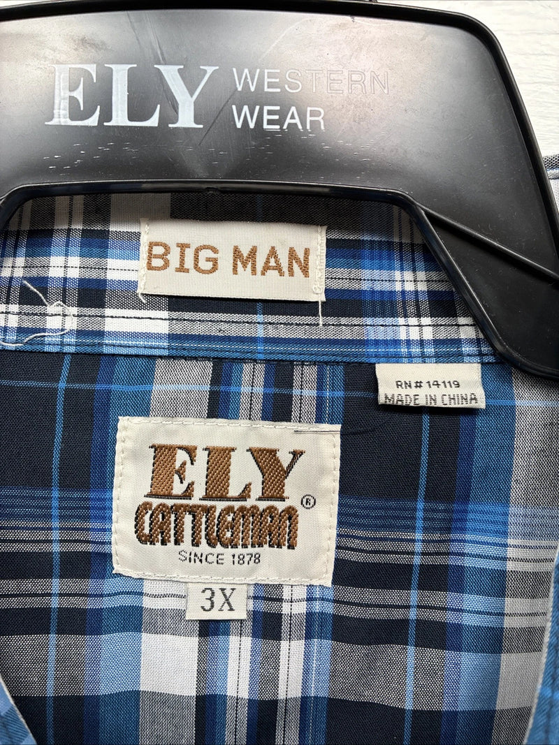 New Men’s ELY Cattleman Blue Long Sleeve Pearl Snap 3XL E-36
