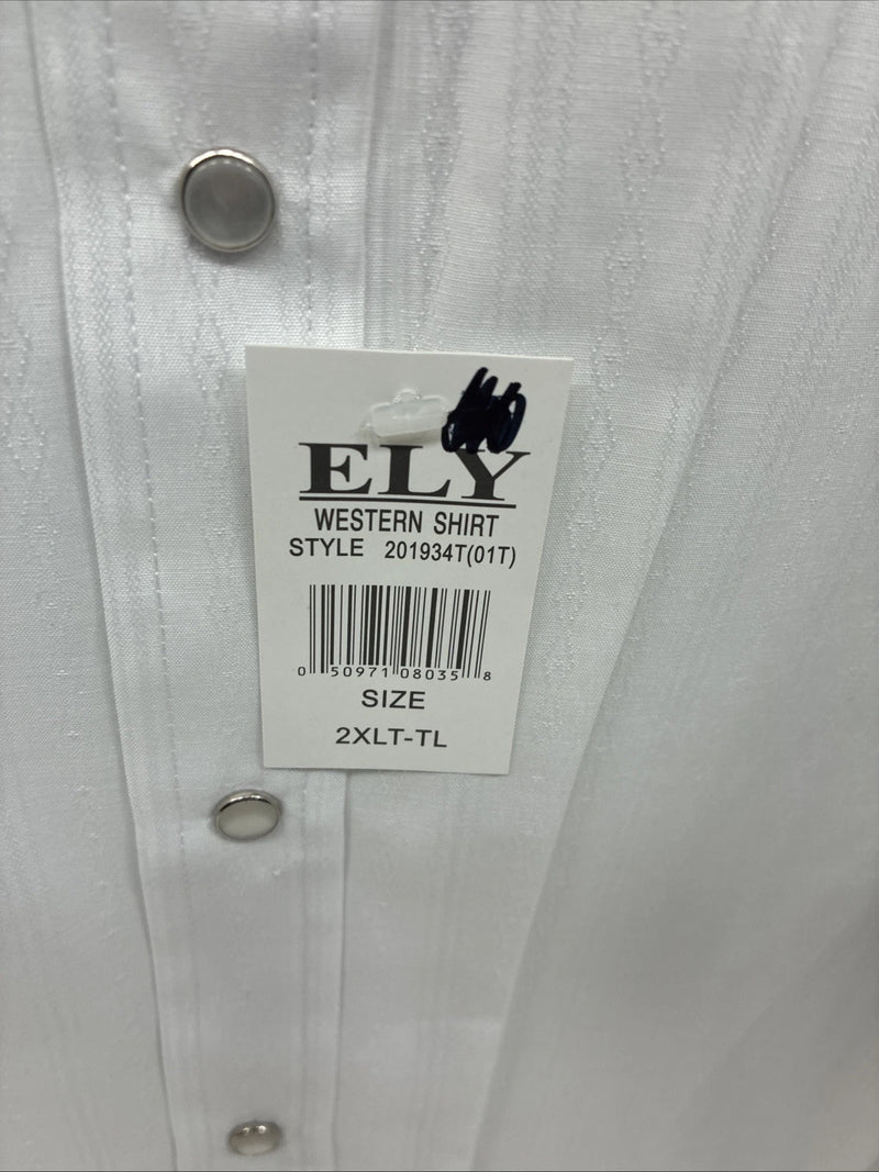 New Men’s ELY Cattleman White Long Sleeve Stripe Pearl Snap 2XL F-58