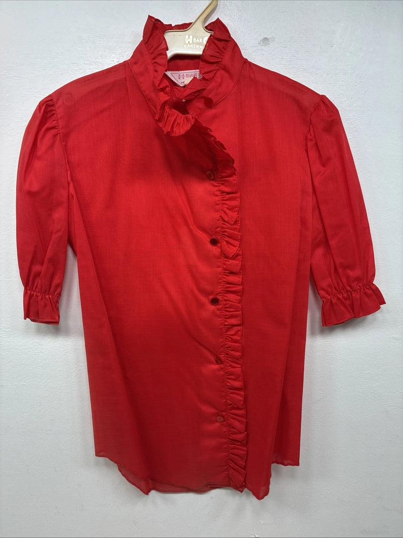 New Women’s H Bar C Red Short Sleeve Button Up Size 28 TT-63