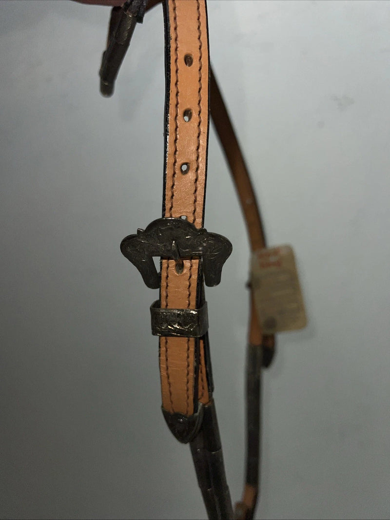 New Leather Royal King One Ear Headstall With Bronze Beads U-40