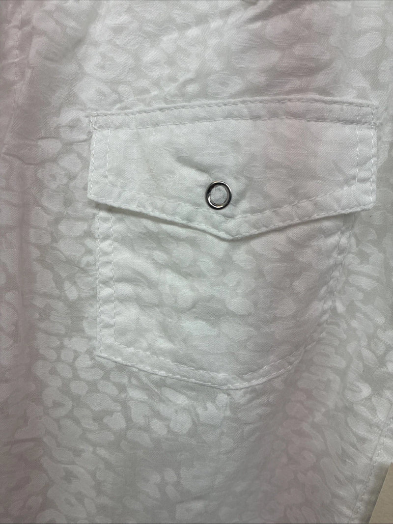 New Women’s Cumberland White Cheetah Print Long Sleeve Pearl Snap XL GG-83