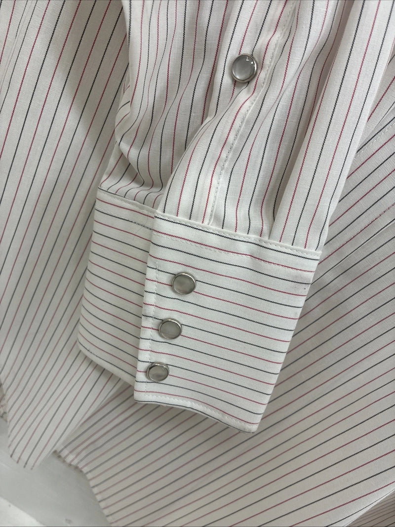 New Men’s H Bar C White Stripe Long Sleeve Pearl Snap 16.5 Large AA-38
