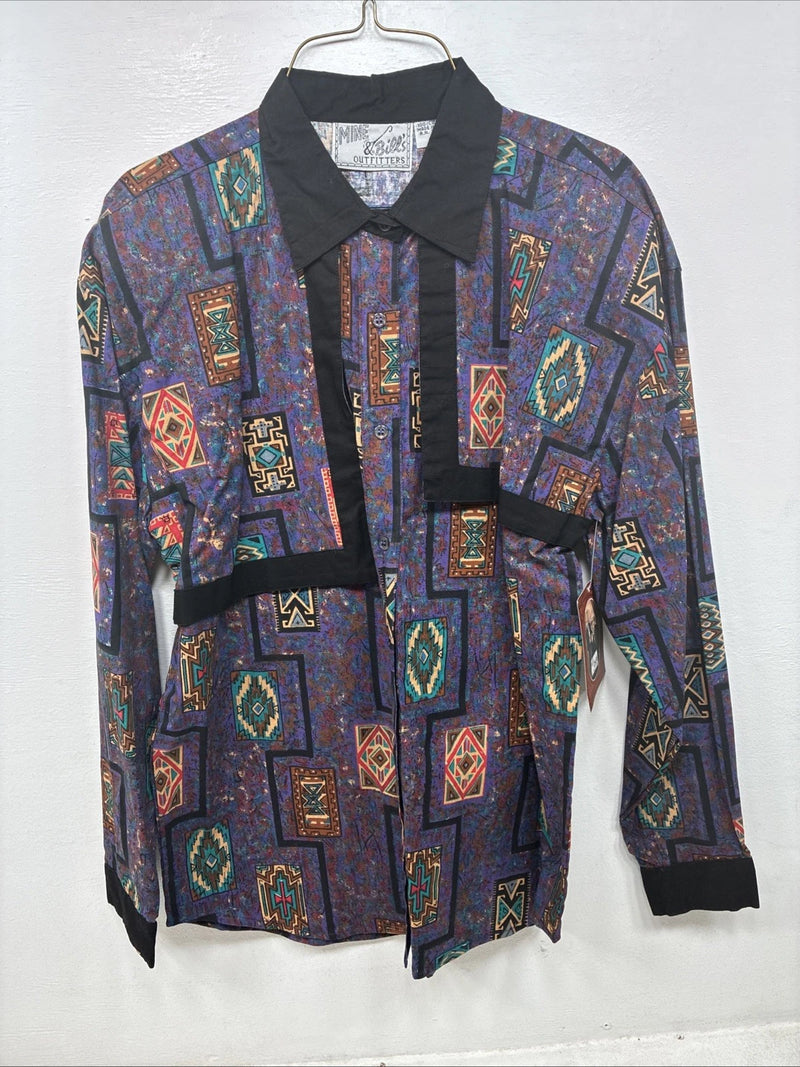 New Women’s Mine & Bills Purple Design Long Sleeve Button Up Small YY-132