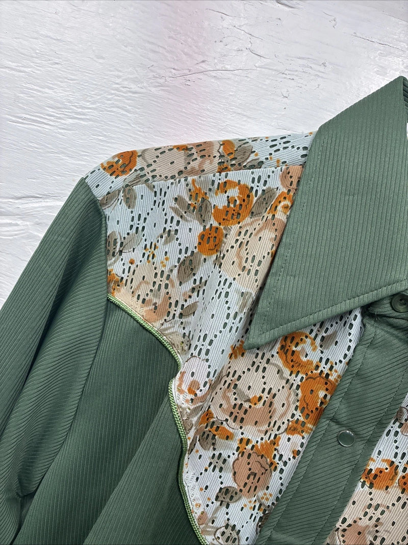 New Women’s Tem Tex Green Floral Long Sleeve Pearl Snap 16 XL CC-95