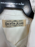 New Women’s Denim Jeans White Short Sleeve Button Up Large MM-139