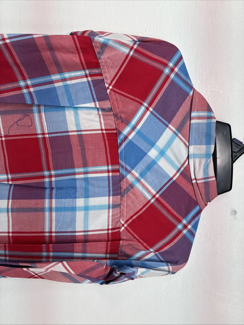 New Women’s Cumberland Red Blue Plaid Short Sleeve Button Up 2XL GG-22