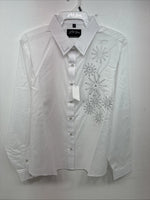 New Women’s White Horse White Gem Long Sleeve Pearl Snap XL II-29