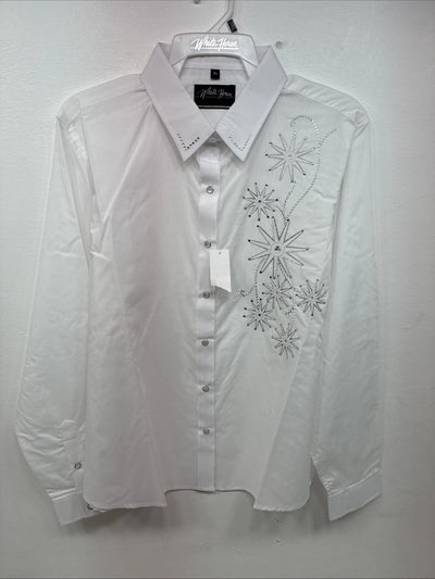 New Women’s White Horse White Gem Long Sleeve Pearl Snap XL II-29
