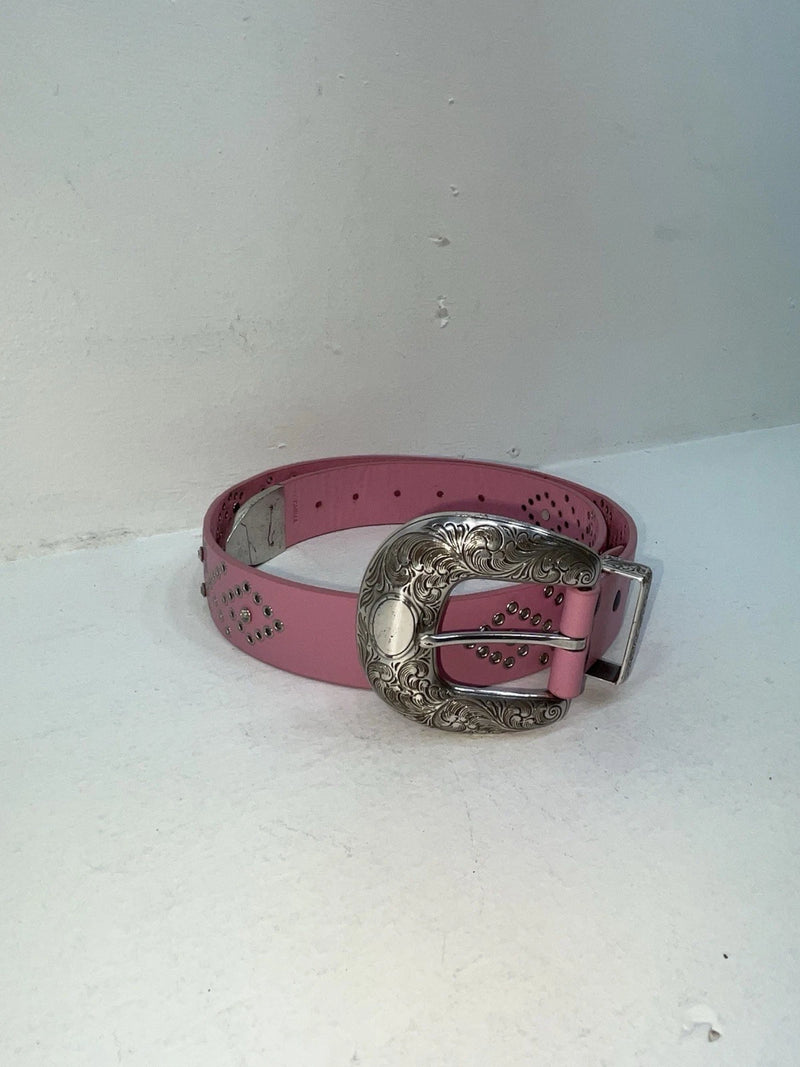 New Pink Genuine Leather Silver Bling L Belt #N3431630 Z-60